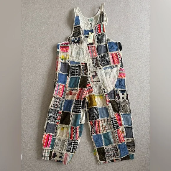 Jaded Gypsy / Patchwork of many colors overalls / Boho Jumpsuit nwt - Picture 2 of 11